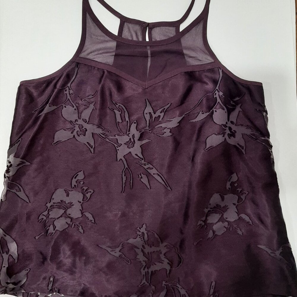 Y2k sheer silky whimsigoth purple floral minimalist festival relaxed fit blouse - Picture 10 of 11